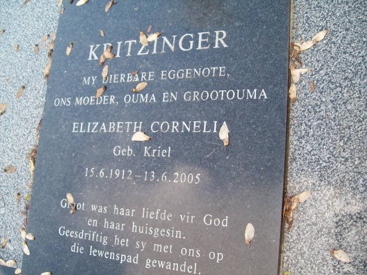 KRITZINGER Elizabeth Corneli nee KRIEL 1912-2005