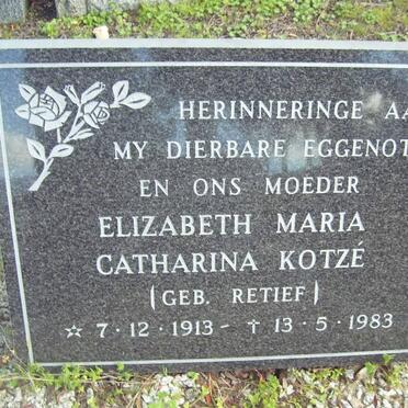 KOTZé Elizabeth Maria Catharina nee RETIEF 1913-1983