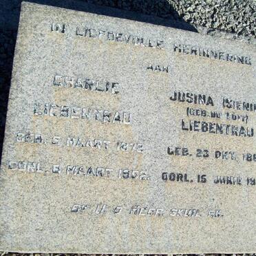 LIEBENTRAU Charlie 1872-1952 &amp; Josina DU TOIT 1867-1953
