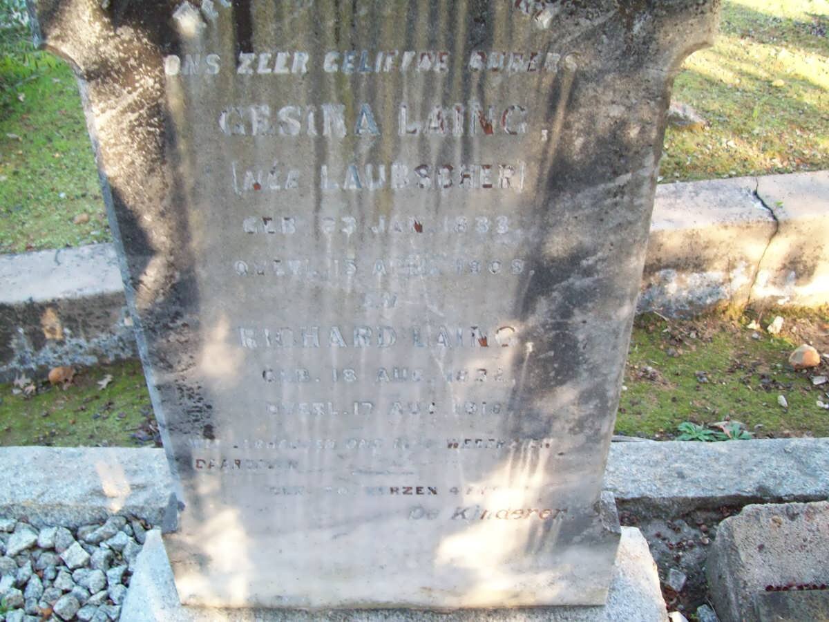 LAING Richard 1832-1918 &amp; Gesina LAUBSCHER 1833-1909