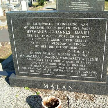 MALAN Hermanus Johannes 1899-1977 &amp; Magdalena Susanna Margaretha VISSER 1901-1989