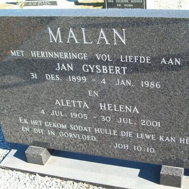 MALAN Jan Gysbert 1899-1986 &amp; Aletta Helena 1905-2001