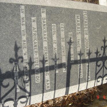 MARAIS Elizabeth Johanna Hendrika nee DE VILLIERS 1867-1953