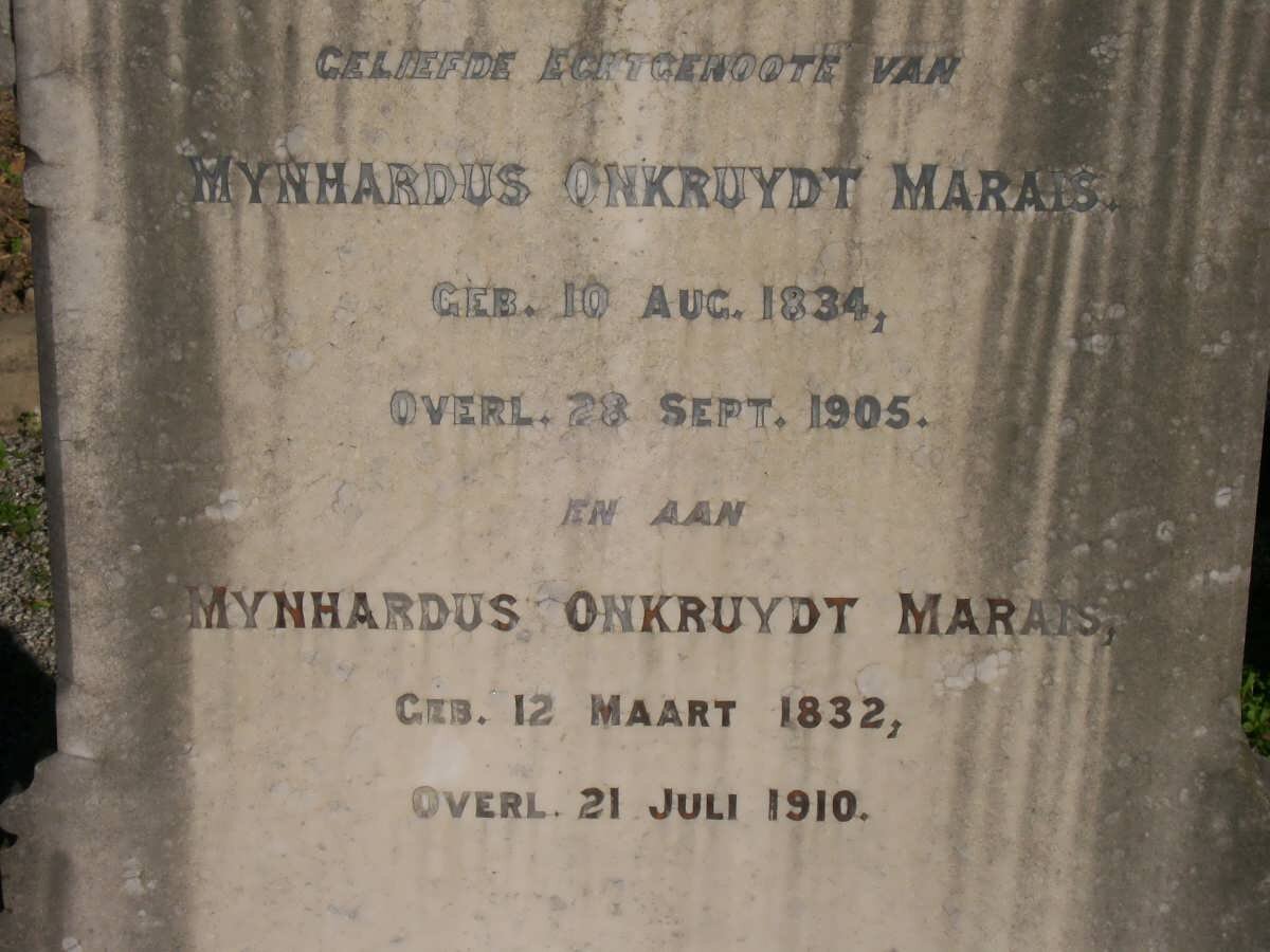MARAIS Mynhardus Onkruydt 1832-1910 &amp; Elizabeth Wilhelmina Johanna 1834-1905
