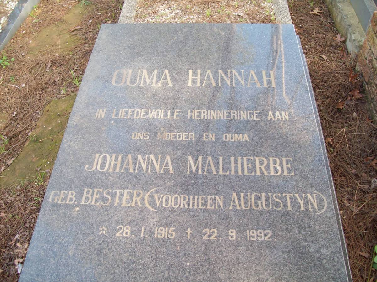 MALHERBE Johanna Malherbe voorheen AUGUSTYN nee BESTER 1915-1992