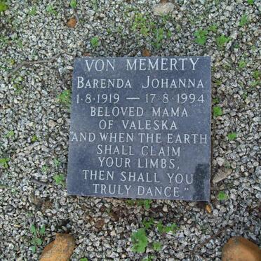 MEMERTY Barenda Johanna, von 1919-1994