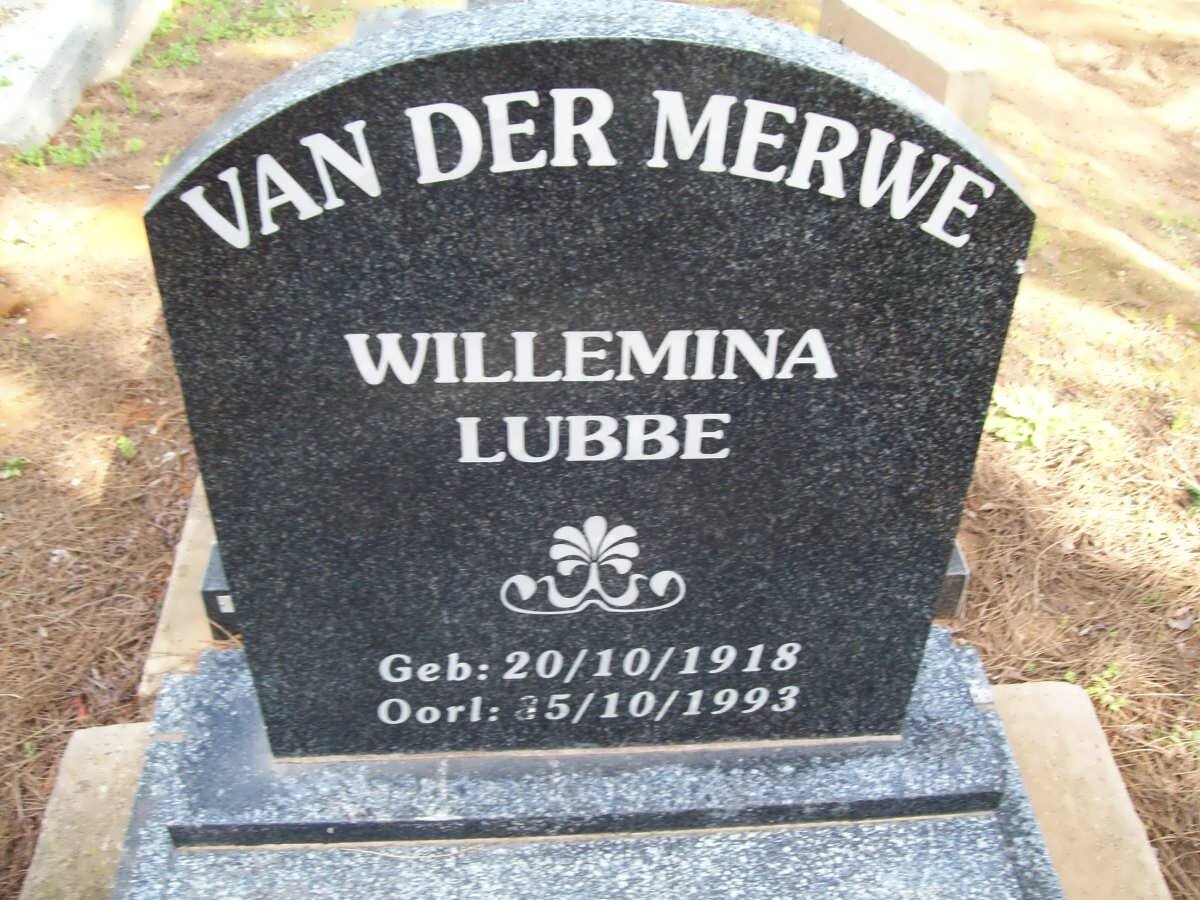 MERWE Willemina Lubbe, van der 1918-1993