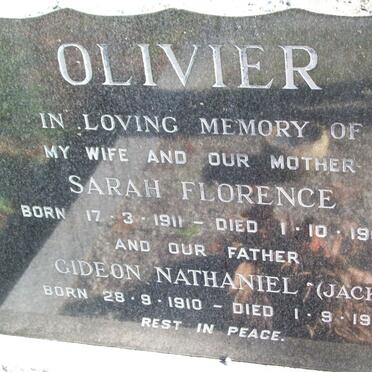 OLIVIER Gideon Nathaniel 1910-1977 &amp; Sarah Florence 1911-1969
