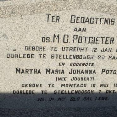 POTGIETER M.C. 1875-1936 &amp; Martha Maria Johanna JOUBERT 1874-1960