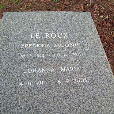 ROUX Frederik Jacobus, le 1913-1984 &amp; Johanna Maria 1915-2005