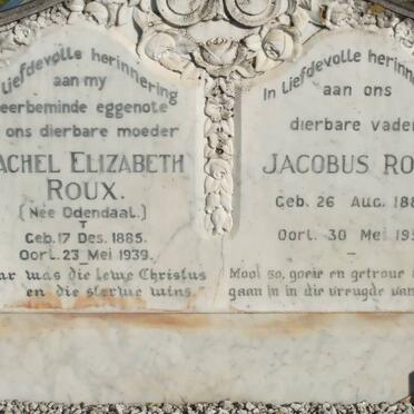 ROUX Jacobus 1885-1951 &amp; Rachel Elizabeth ODENDAAL 1885-1939