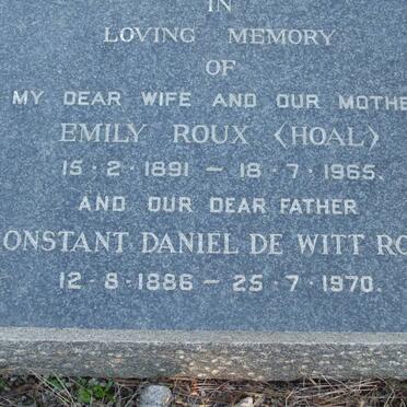 ROUX Constant Daniel de Witt 1886-1970 &amp; Emily HOAL 1891-1965