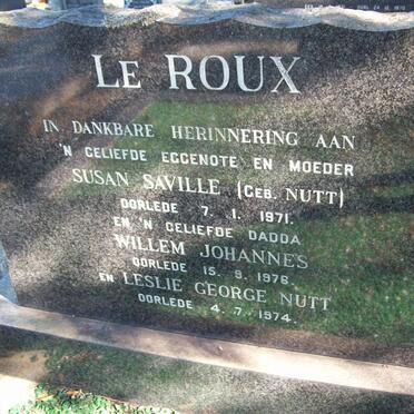 ROUX Willem Johannes, le -1976 &amp; Susanna Saville NUTT -1971, LE ROUX Leslie George -1974