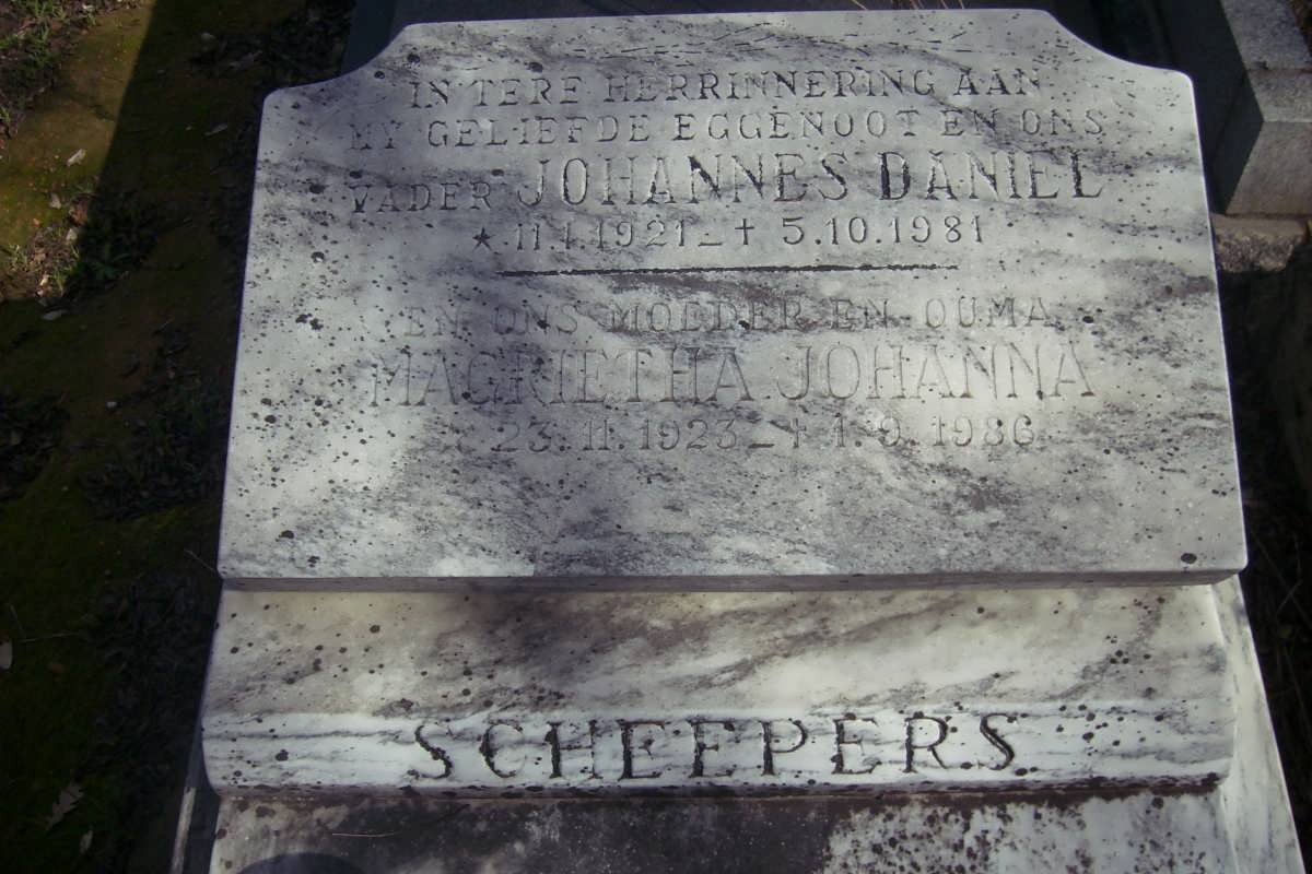 SCHEEPERS Johannes Daniel 1921-1981 &amp; Magrietha Johanna 1923-1986