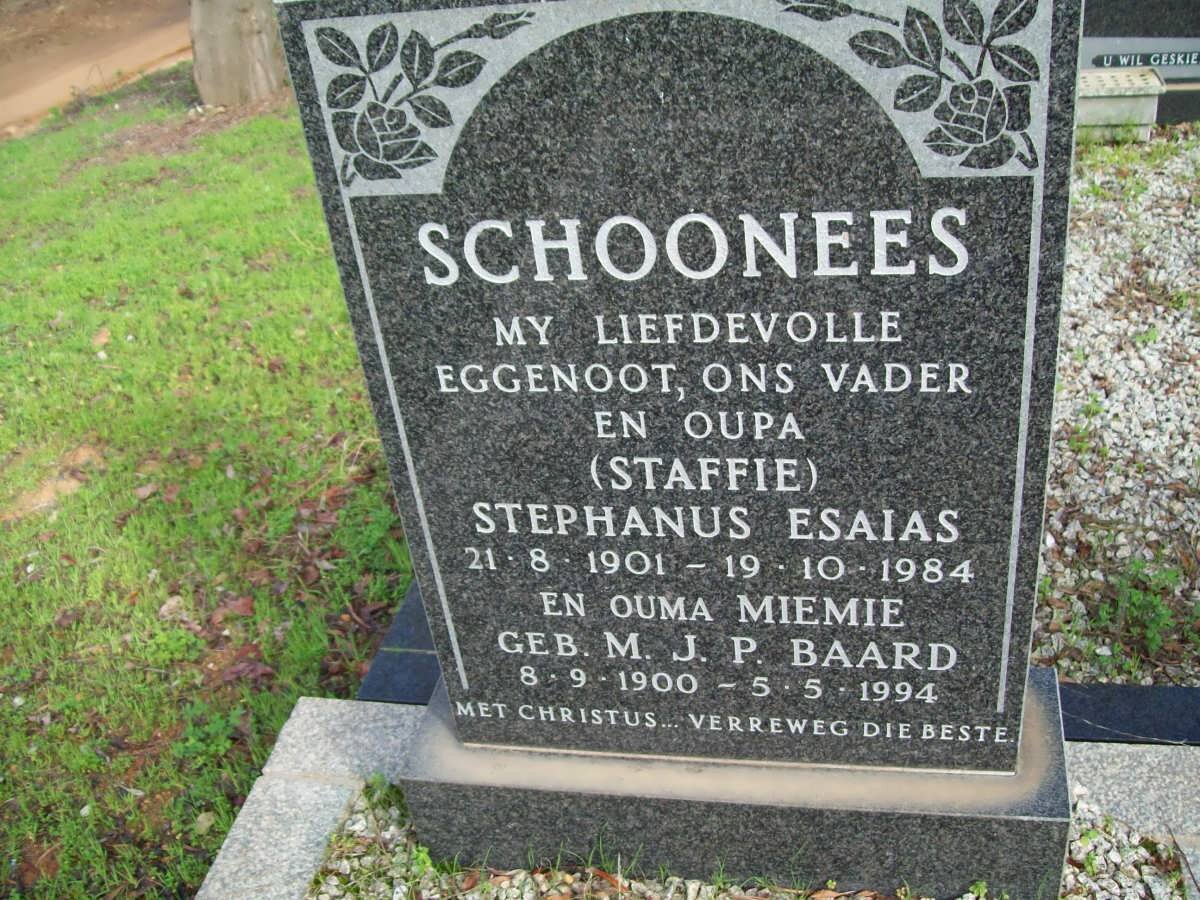 SCHOONEES Stephanus Esaias 1901-1984 &amp; M.J.P. BAARD 1900-1994