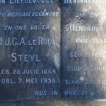 STEYL J.J.C. A. le Roux 1869-1938 &amp; Hendrina E.J. SWART 1872-1946