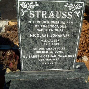 STRAUSS Nicolaas Johannes 1927-2003 &amp; Elizabeth Catharina BARNARD 1926-