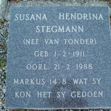STEGMANN Susana Hendrina nee VAN TONDER 1911-1988