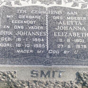 SMIT Dirk Johannes 1894-1965 &amp; Aletta Johanna Elizabeth 1901-1978