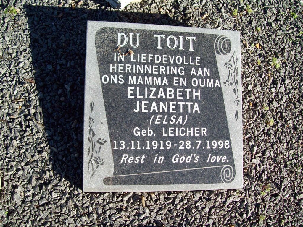 TOIT Elizabeth Jeanetta nee LEICHER 1919-1998