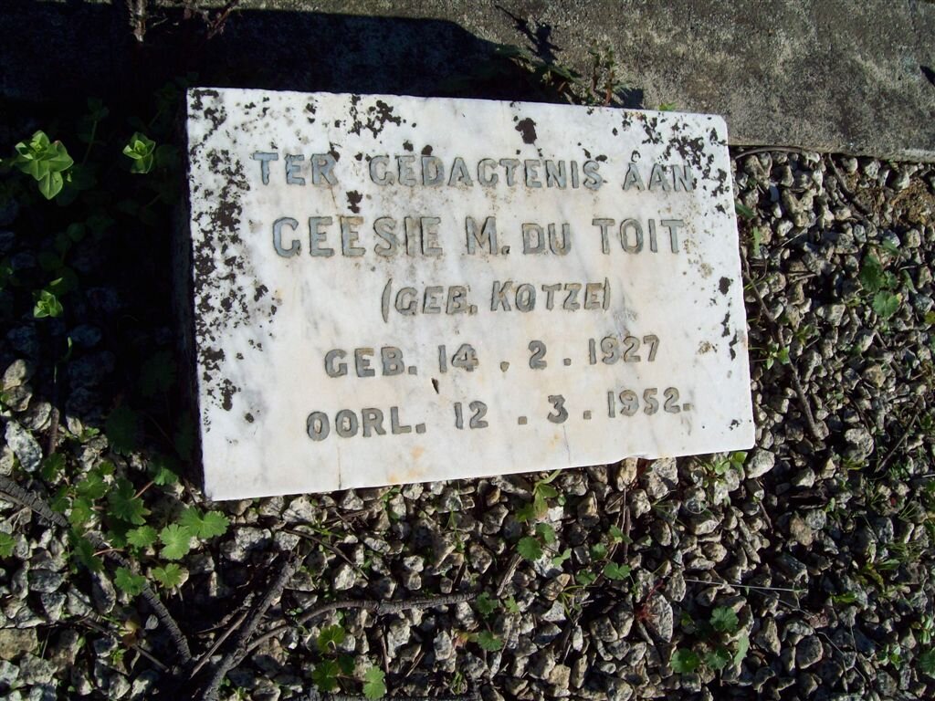 TOIT Geesie M., du nee KOTZE 1927-1952