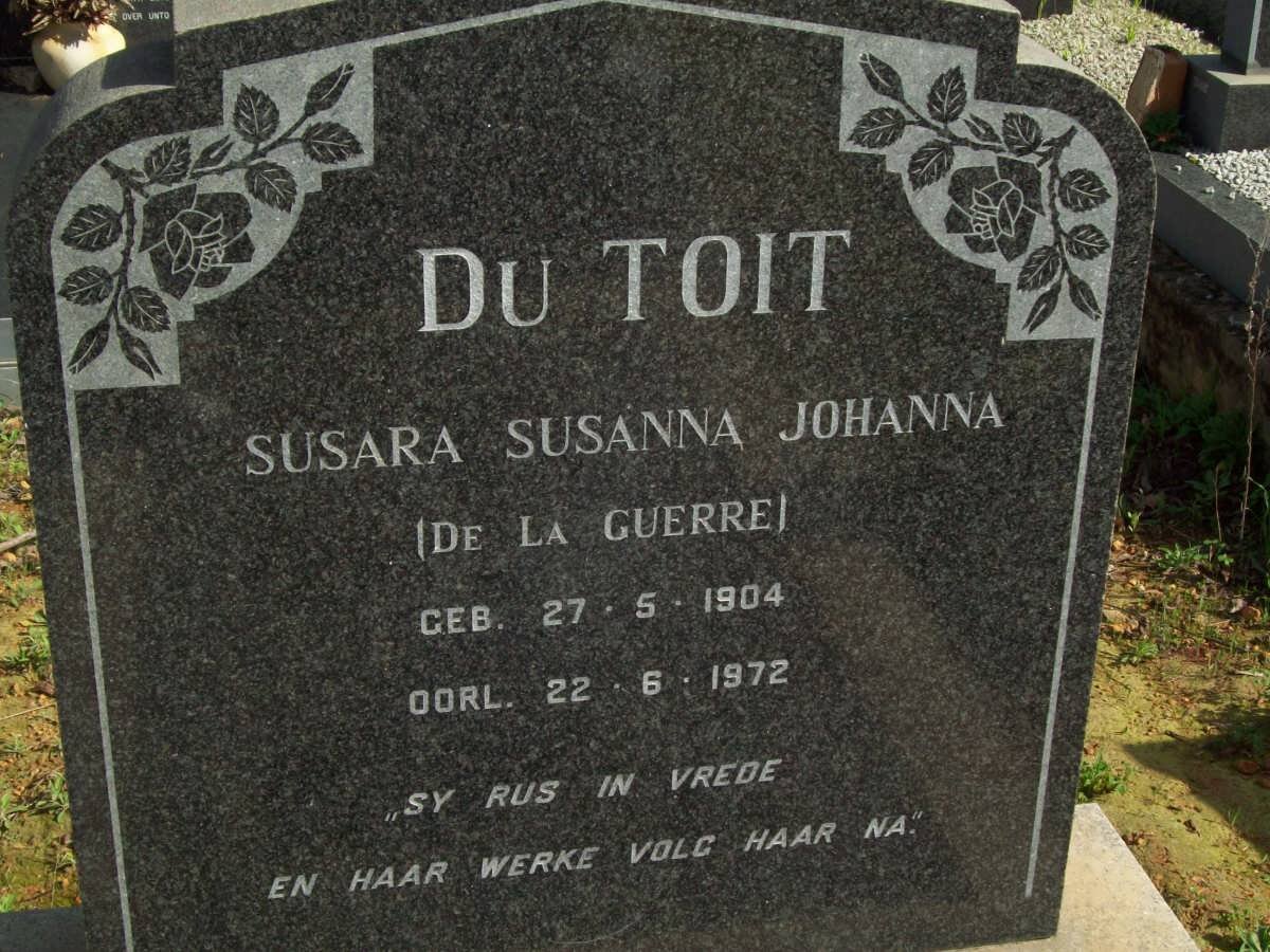TOIT Susara Susanna, du born DE LA GUERRE 1904-1972