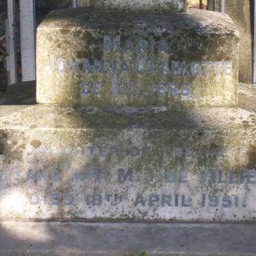 VILLIERS Maria Johanna Charlotte, de  -1951
