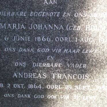 VILLIERS Andreas Francois, de 1864-1953 &amp; Maria Johanna ? 1866-194?