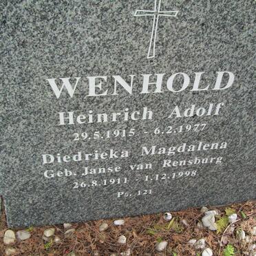 WENHOLD Heinrich Adolf 1915-1977 &amp; Diedrieka Magdalena JANSE VAN RENSBURG 1911-1998