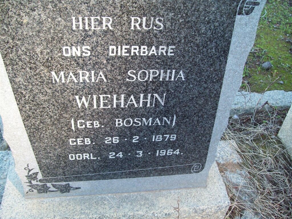 WIEHAHN Maria Sophia nee BOSMAN 1879-1964