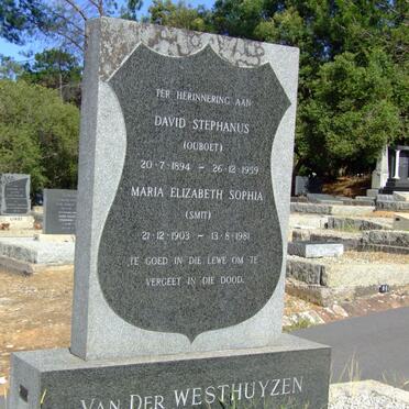 WESTHUYZEN David Stephanus, van der 1894-1959 &amp; Maria Elizabeth Sophia SMIT 1903-1981