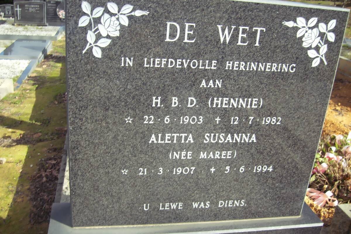 WET H.B.D., de 1903-1982 &amp; Aletta Susanna MAREE 1907-1994