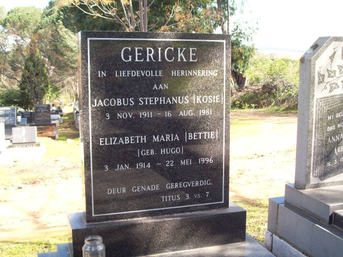 GERICKE Jacobus Stephanus 1911-1981 &amp; Elizabeth Maria HUGO 1914-1996