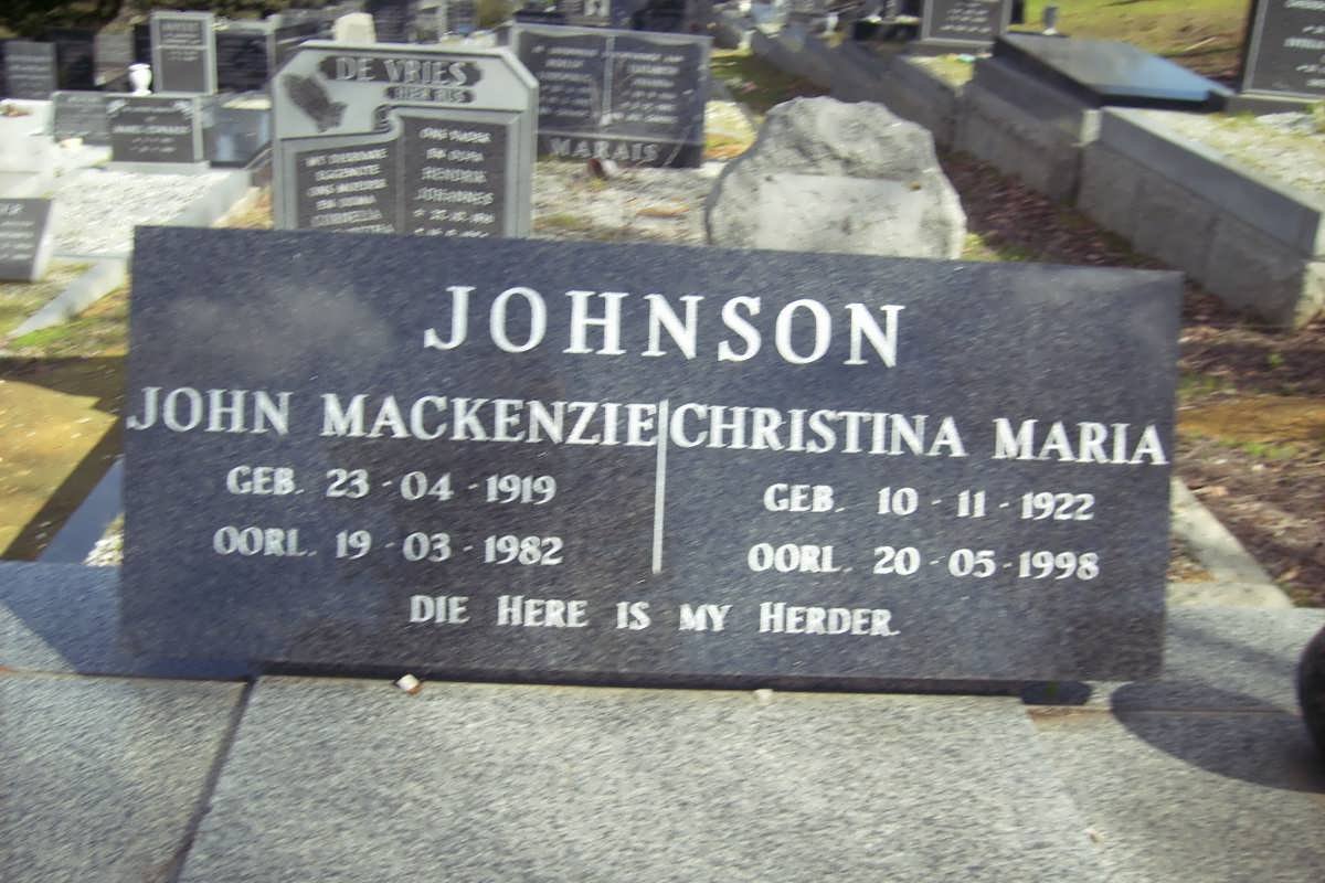 JOHNSON John Mackenzie 1919-1982 &amp; Christina 1922-1998