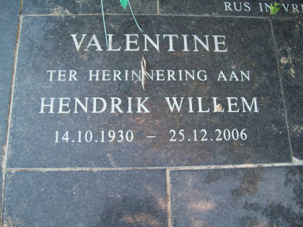 VALENTINE Hendrik Willem 1930-2006