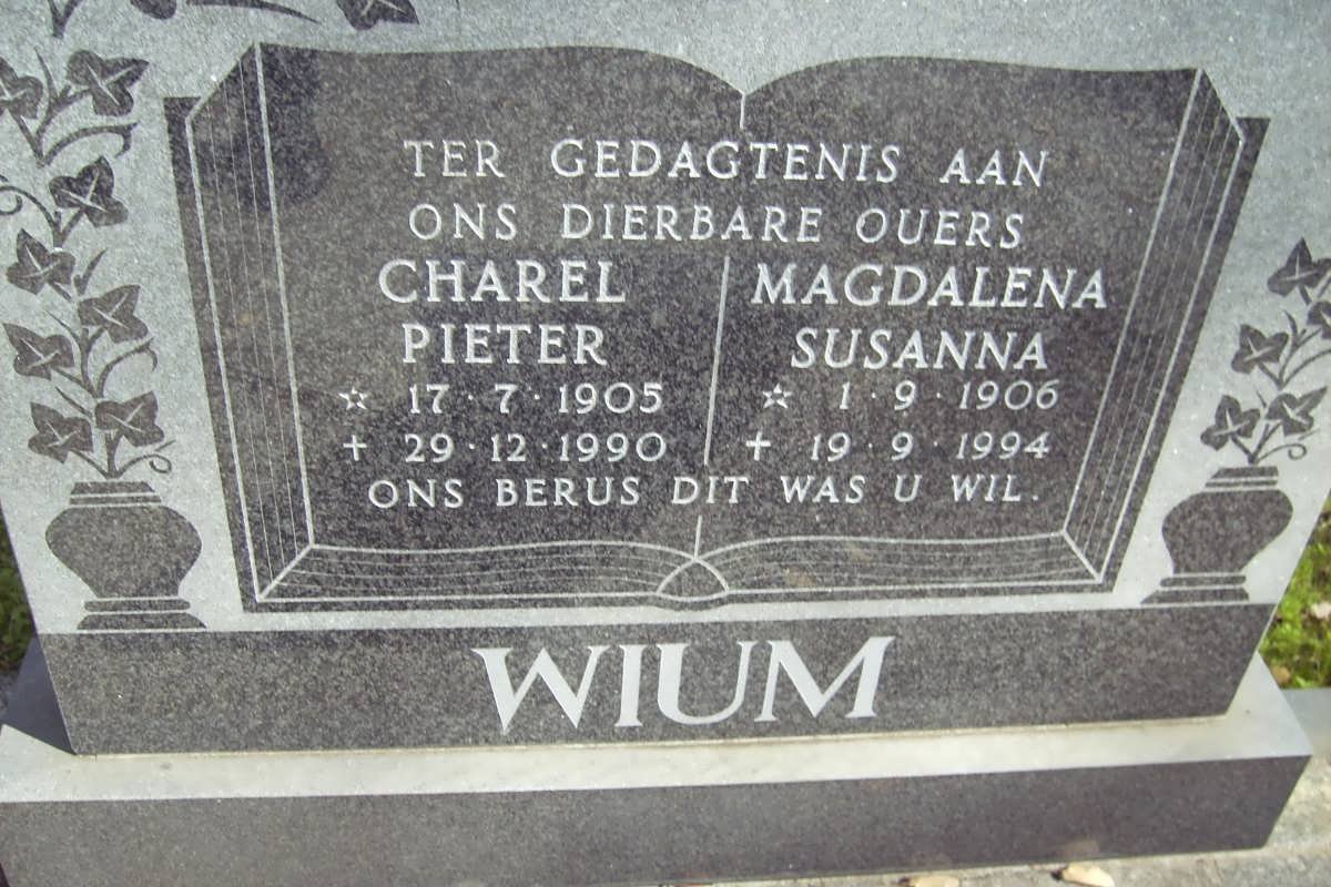 WIUM Charel Pieter 1905-1990 &amp; Magdalena Susanna 1906-1994