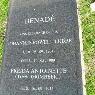 BENADE Johannes Powell Lubbe 1904-1989 &amp; Freida Antoinette  GRIMBEEK 1913-