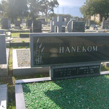 HANEKOM  Nicolas Willem 1912-1972 &amp; Johanna Elizabeth 1912-2001