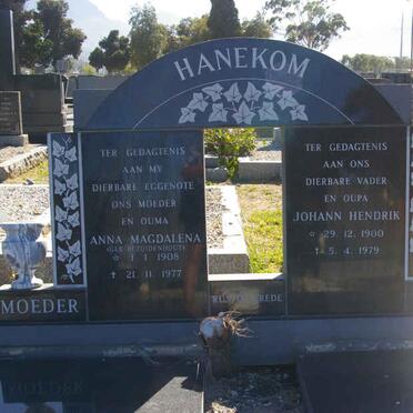 HANEKOM Johann Hendrik 1900-1979 &amp; Anna Magdalena BEZUIDENHOUT 1908-1977