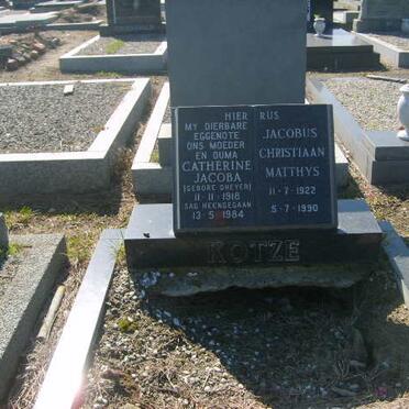 KOTZE Jacobus Christiaan Matthys 1922-1990 &amp; Catharine Jacoba DREYER 1918-1984