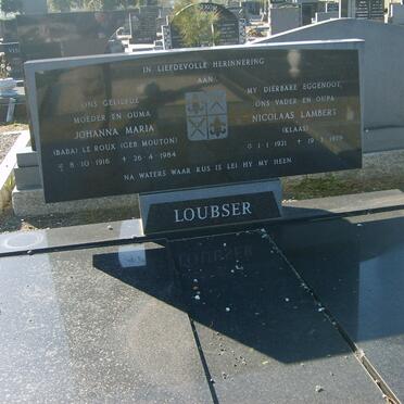 LOUBSER Nicolaas Lambert 1921-1979 &amp; Johanna Maria le Roux MOUTON 1916-1984