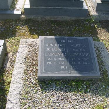LOMBARD Arnoldus Johannes 1907-1971 &amp; Aletta Maria 1907-1978
