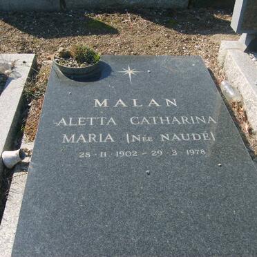 MALAN Aletta Catharina Maria nee NAUDE 1902-1978