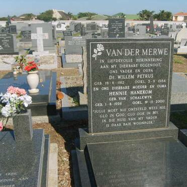 MERWE Willem Petrus, van der 1912-1984 &amp; Hennie HANEKOM nee VAN SCHALKWYK 1926-2000