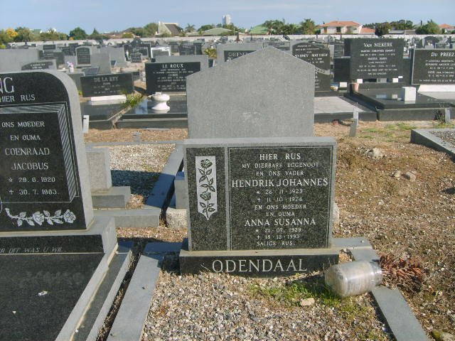 ODENDAAL Hendrik Johannes 1923-1974 &amp; Anna Susanna 1929-1993