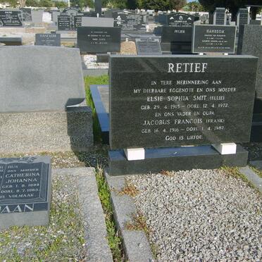RETIEF Jacobus Francois 1916-1887 &amp; Elsie Sophia Smit 1915-1972