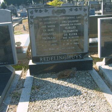 REDELINGHUYS Johannes Nicolaas 1897-1977 &amp; Elizabeth de Klerk  SCHUTTE 1898-1984