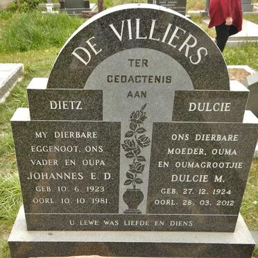 VILLIERS Johannes E.D., de 1923-1981 &amp; Dulcie M. 1924-2012
