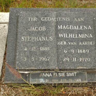 VILLIERS Jacob Stephanus, de 1885-1967 &amp; Magdalena Wilhelmina VAN AARDE 1889-1970 :: SMIT Anna Elsie 1918-2000