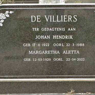 VILLIERS Johan Hendrik, de 1922-1988 &amp; Margaretha Aletta 1929-2022